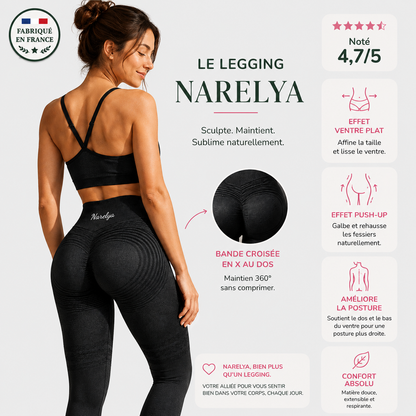 Legging sculptant 3D Narelya noir vu de dos avec ses points forts